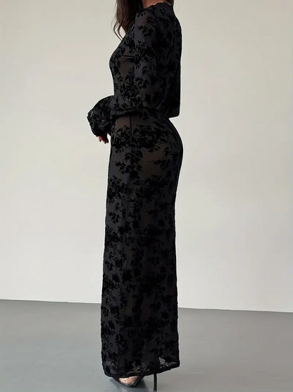 Elegant Long Sleeve V-Neck Lace Dress
